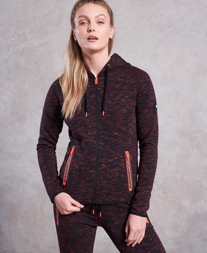 Superdry Gym Tech Luxe Cipzár Női Kapucnis Pulóver Fekete/Korall | JUYKC6498